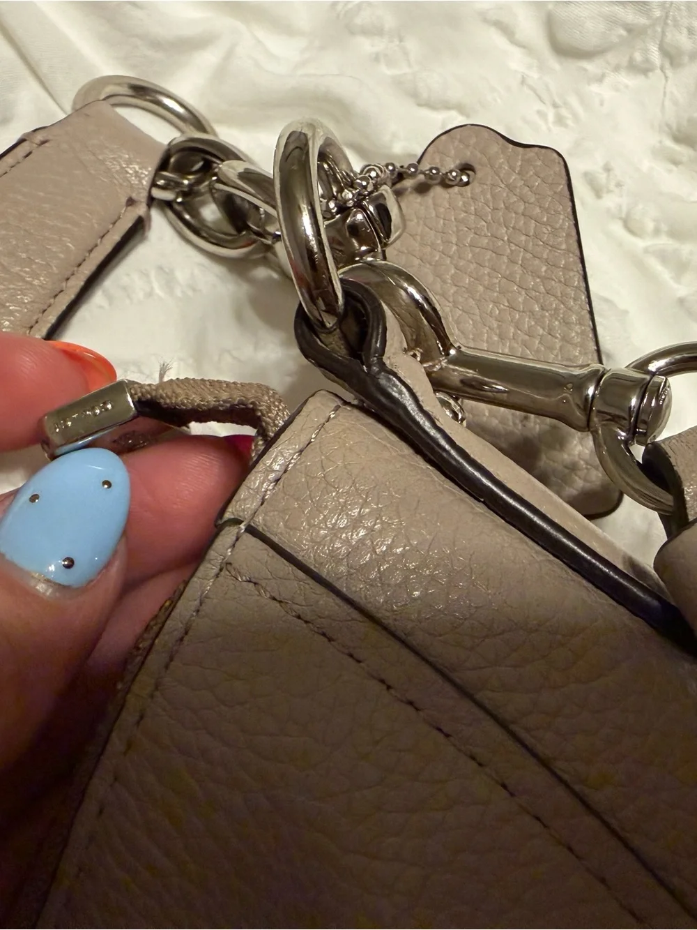 Coach Pebbled Leather Shoulder Bag in Light Taupe - Elle Hobo Bag